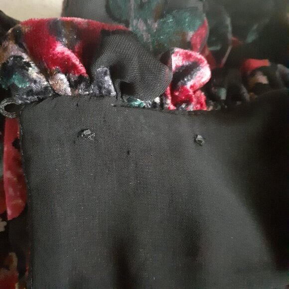 Dalia Women's Size L Black Burnt Velvet Floral Sheer Ruffle Sleeveless Blouse - Picture 9 of 12